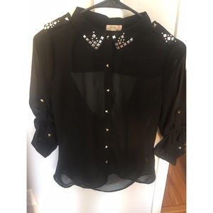 Black studded blouse with slit back